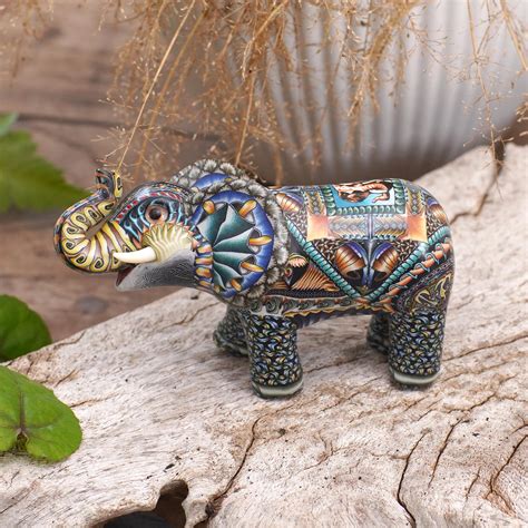 Handcrafted Polymer Clay Elephant Sculpture from Bali - Vibrant Baby ...