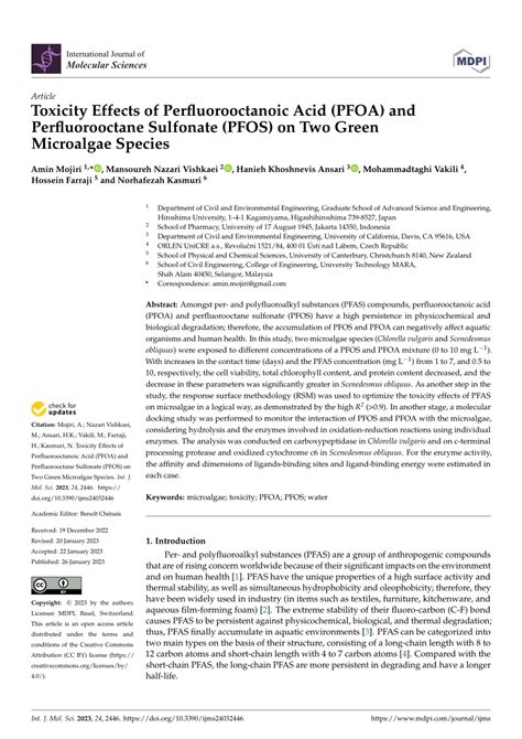 (PDF) Toxicity Effects of Perfluorooctanoic Acid (PFOA) and ...