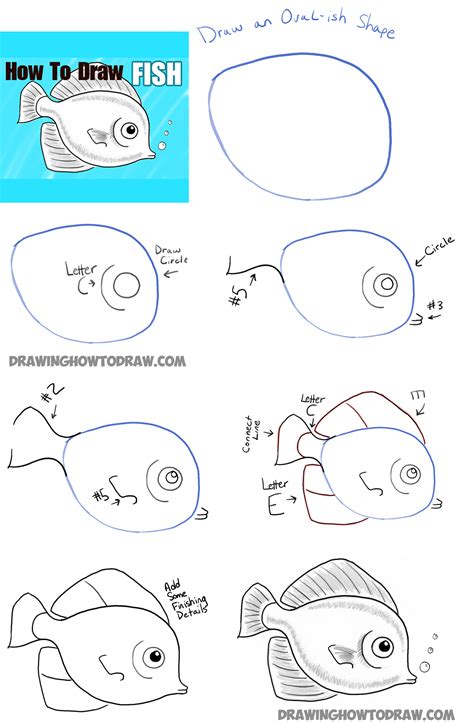 How to Draw a Cute Fish Cartoon with Simple Steps for Kids – How to ...