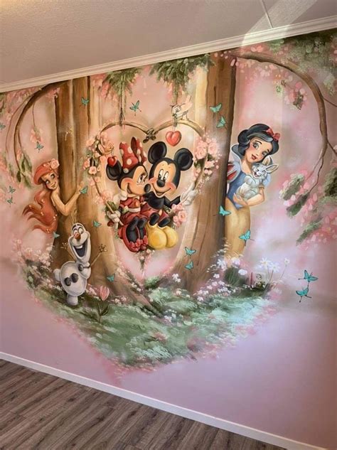 this is a wall mural in a children's room with mickey mouse and friends