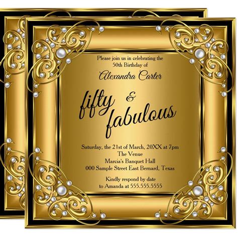 Fabulous 50th Photo black Gold birthday Party Invitation | Zazzle ...