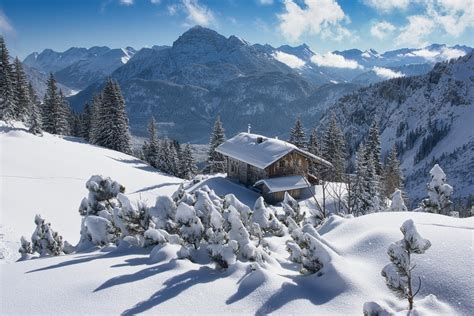 Austria Nature Mountains Winter Snow Ice Cold Hut Wallpaper ...