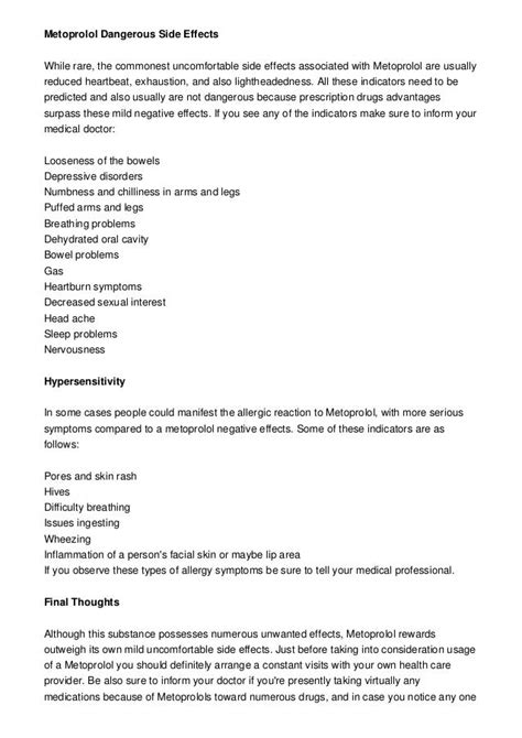 Metoprolol Undesirable Side Effects