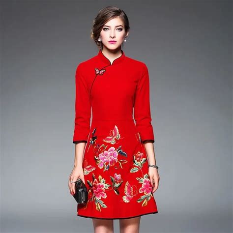 Red Flower Qipao Women Modern Traditional Chinese New Year Dress ...