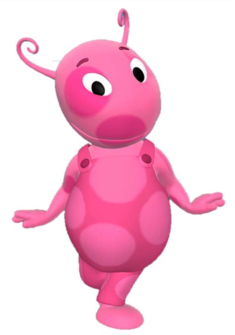 a pink cartoon character standing with his arms out and eyes wide open ...