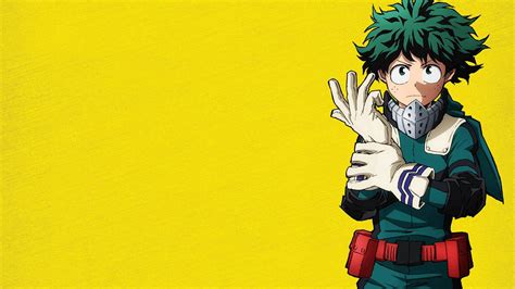 Green Hair Izuku Midoriya Deku Yellow Background HD My Hero Academia ...