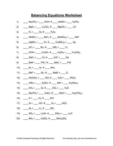 Neat 50 Examples Of Unbalanced Chemical Equations With Answers ...