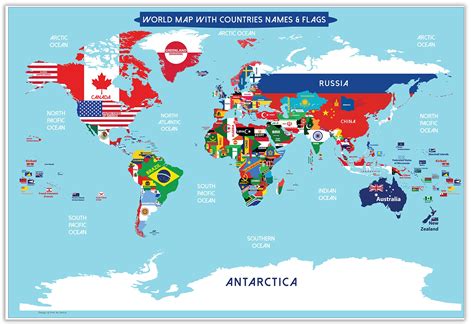 World Map Poster with Countries Flags for Kids (13x19) World Map ...