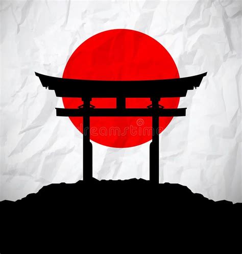 Bandera De Japón Como Salida Del Sol Con La Puerta De Japón Ilustración ...