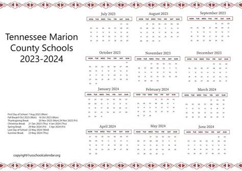 Tennessee Marion County Schools Calendar 2023-2024