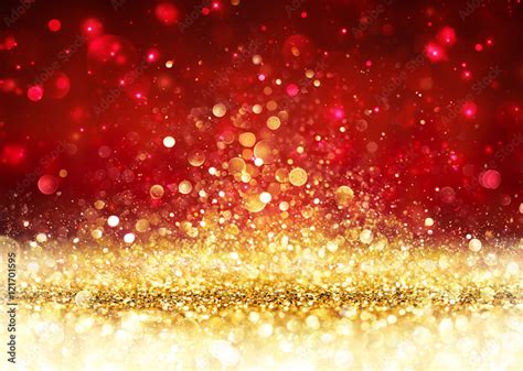 Christmas Background - Golden Glitter On Shiny Red Stock Photo | Adobe ...