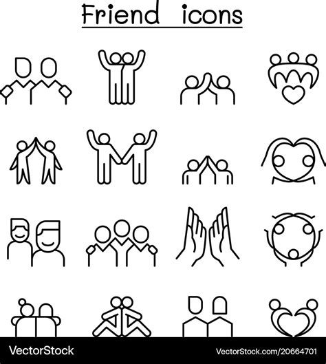 Friendship friend icon set in thin line style Vector Image