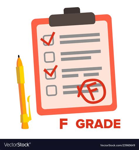 F grade fail exam mark isolated flat Royalty Free Vector