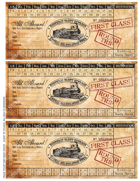 INSTANT DOWNLOAD Printable Vintage Train Ticket Birthday Invitation - Etsy