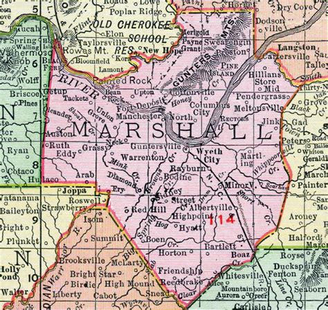 Marshall County, Alabama, Map, 1911, Arab, Guntersville, Albertville, Boaz