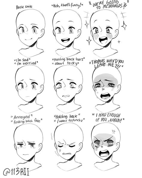 the stages of facial expressions for an anime character's face and head ...