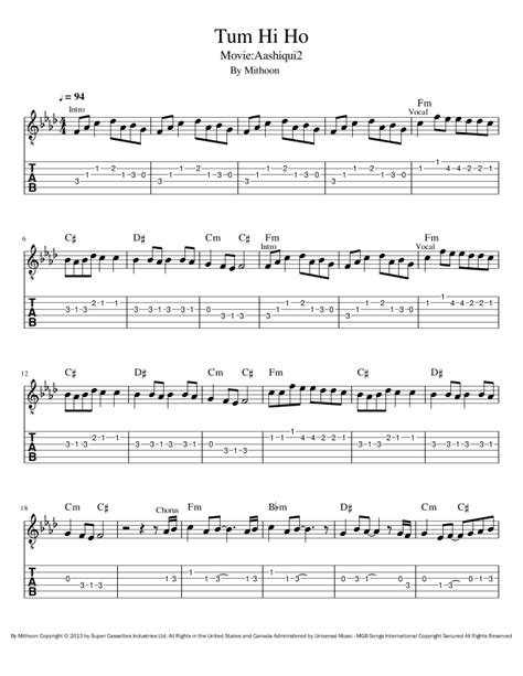 Tum Hi Ho (arr. Girish Kataria) by Mithoon Sheet Music for Guitar and ...