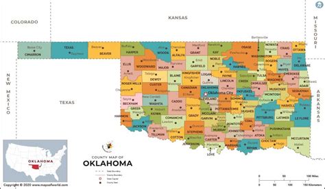 Oklahoma county map showing all the 77 Oklahoma counties and its county ...