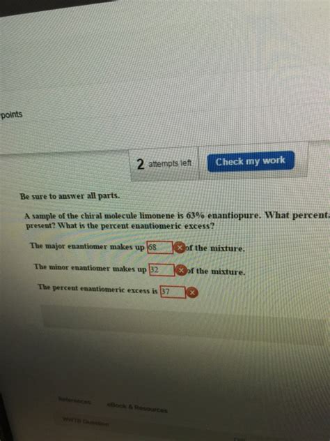 Solved A sample of the chiral molecule limonene is 63% | Chegg.com