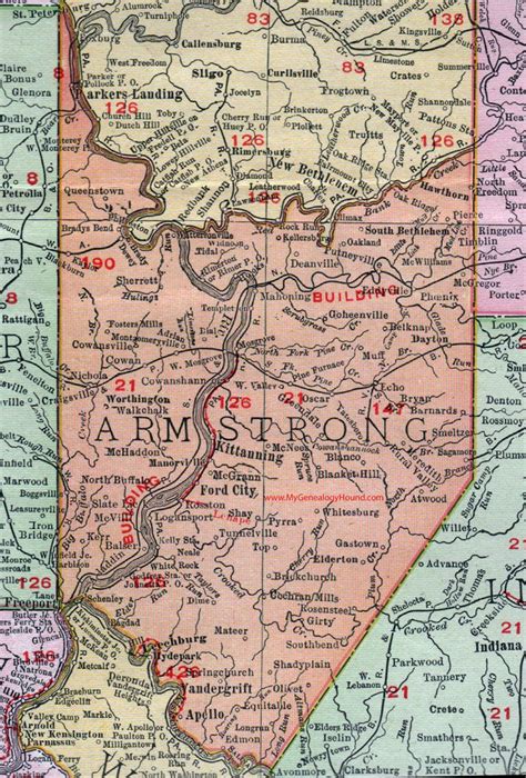 Armstrong County, Pennsylvania, 1911, Map, Kittanning, Ford City ...