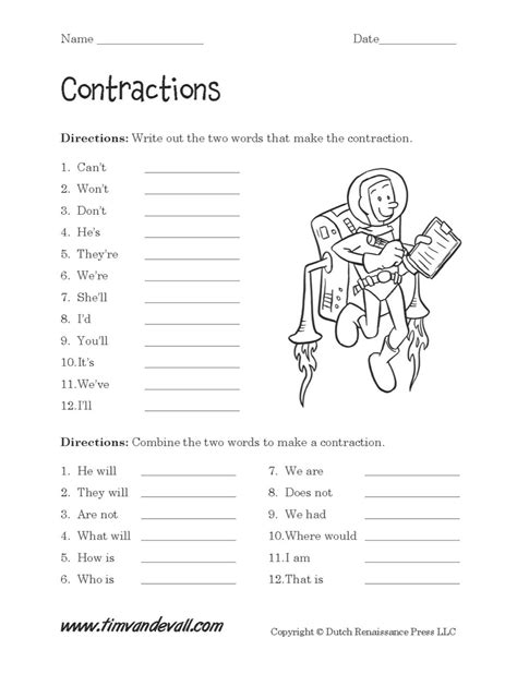 Contractions Worksheet 01 - Tim's Printables