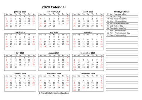 Free Printable Calendar 2029 (Word, PDF, Excel)