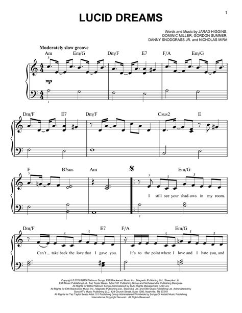 Juice Wrld "Lucid Dreams" Sheet Music Notes | Download Printable PDF ...