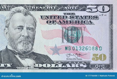 Portrait of US President Ulysses Simpson Grant on 50 Dollars Banknote ...