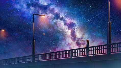 1920x1080px, 1080P free download | Anime Girl Alone At Bridge Watching ...