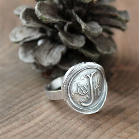 Custom Wax Seal Monogram Ring Precious Silver Initial Ring - Etsy