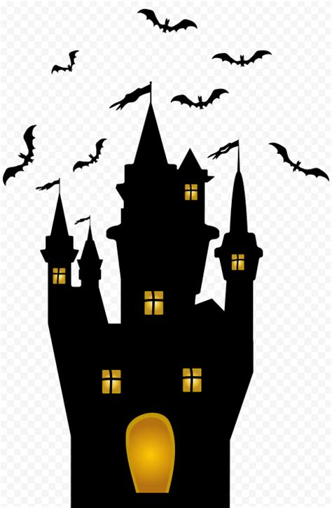 HD Halloween Clipart Black Castle With Bats Silhouettes PNG | Citypng