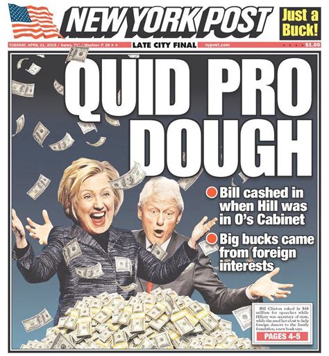 Today's New York Post cover shows the Clintons playing in a pile of ...