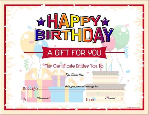 Birthday Gift Certificate Sample Templates for WORD | Professional ...