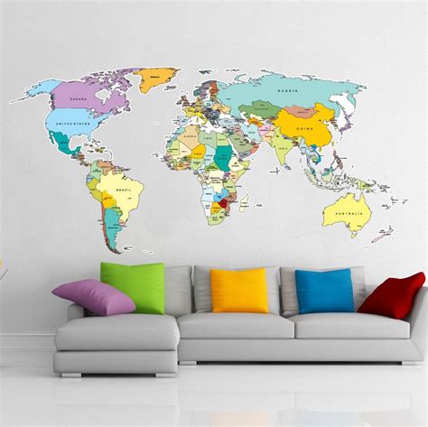 Colorful world map wall sticker // Vinyl Impressions | Home & Kitchen ...