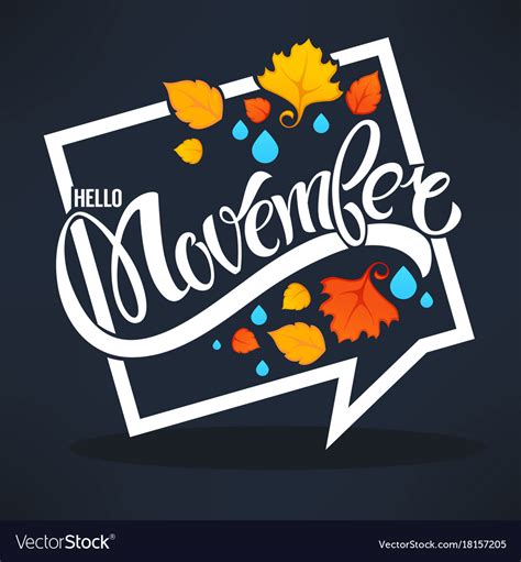 Hello november bright fall leaves and lettering Vector Image