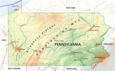 Physical map of Pennsylvania