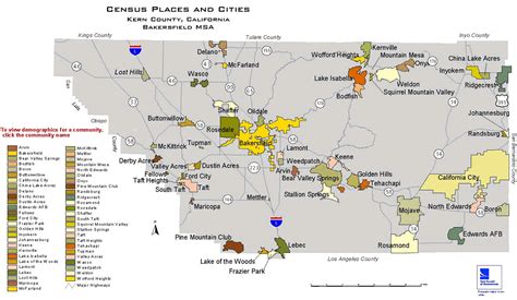 Census Places and Cities in Kern County California Map - Bakersfield Ca ...