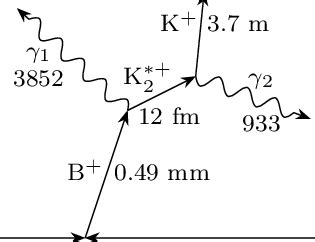 Sketch of the two-step radiative decay of a B + meson (not to scale ...