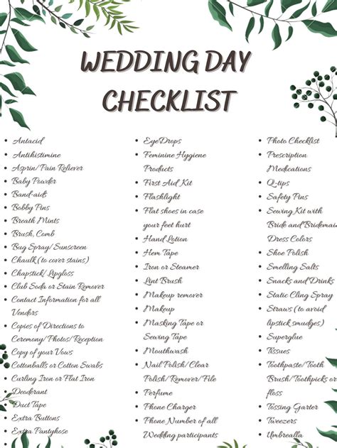 Day Of Wedding Checklist Printable - Free Printable Wedding