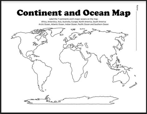 Continent and Ocean Map Worksheet Blank | Continents and oceans, Map ...