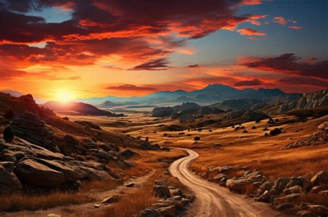 Premium AI Image | A sunset over a mountain road