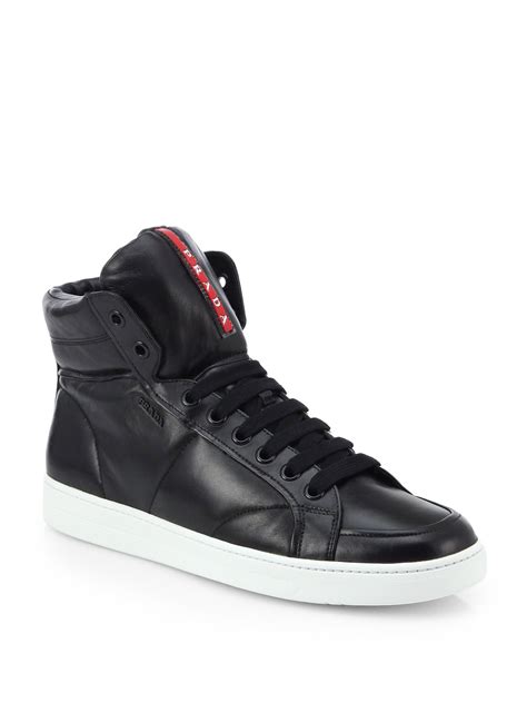 Lyst - Prada Leather High-top Sneakers in Black for Men