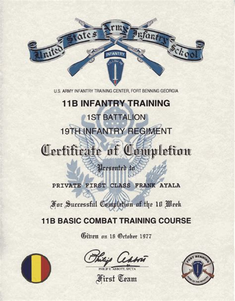 Army Basic Infantry School Certificate