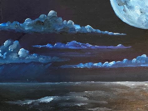 Oil Painting Night Sky / Moon Over Ocean - Etsy