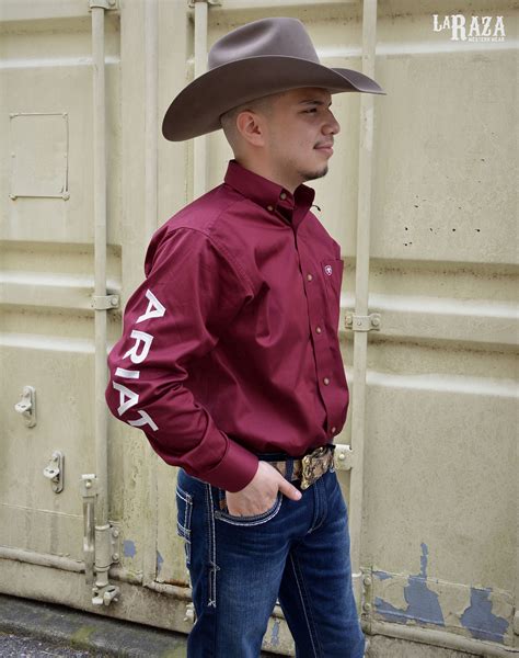 Ariat: Team Logo Twill Burgundy LS 10027995 – La Raza Western Wear