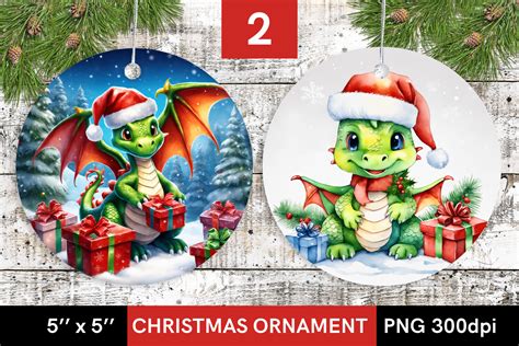 Christmas Dragon - 2 Christmas Ornaments Graphic by LanaClueDesign ...