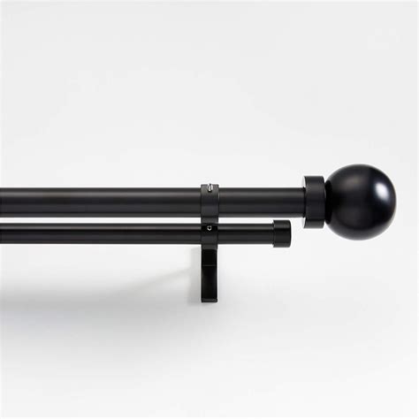 Black 1" Double Curtain Rod and Large Round End Cap Finials Set 88"-120 ...