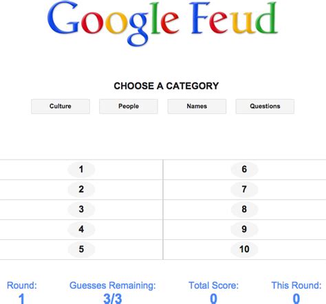 Google Suggest Family Feud Game