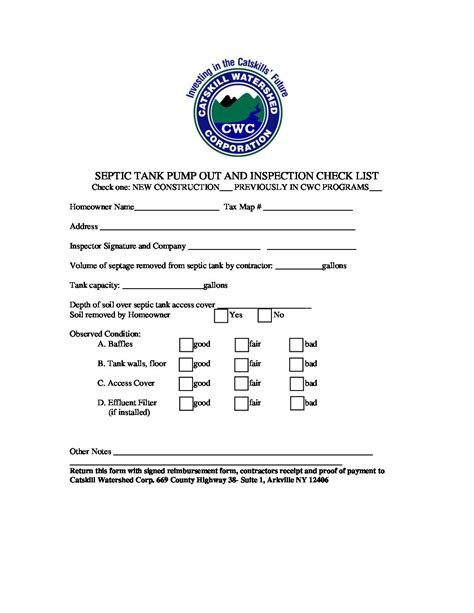 Septic Maintenance Inspection Checklist | Catskill Watershed Corporation