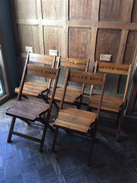 Vintage Locker Room Folding Chairs, Set of 5, Wood Folding Chairs ...